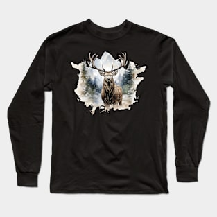 Elk deer nature Scandinavian forest Long Sleeve T-Shirt